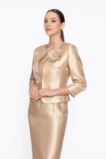 Sacou Caramel elegant cu floare auriu S1606