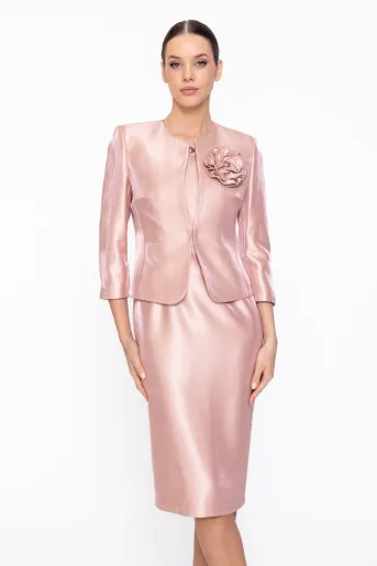 Sacou Caramel elegant cu floare roz S1606