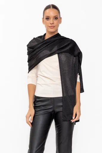 Șal tricotat cu fir lurex negru EGK60802