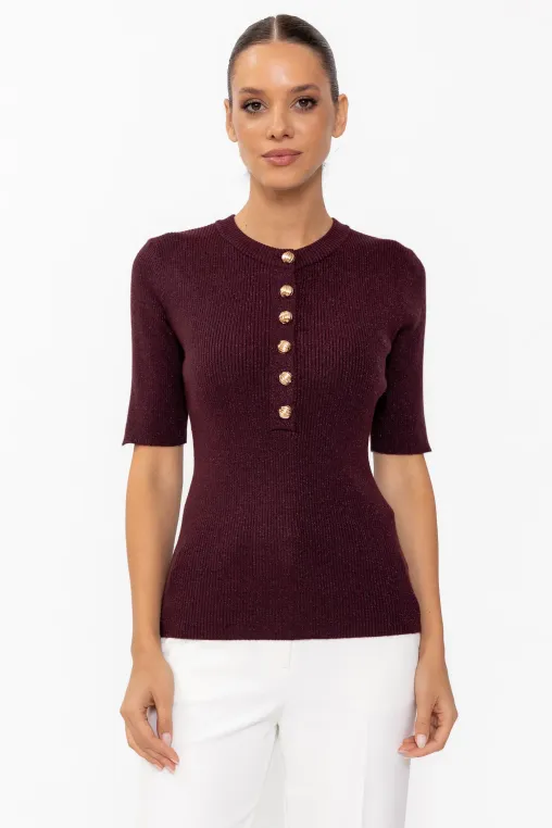 Bluză cambrată cu nasturi burgundy BLX60803 thumbnail picture - 