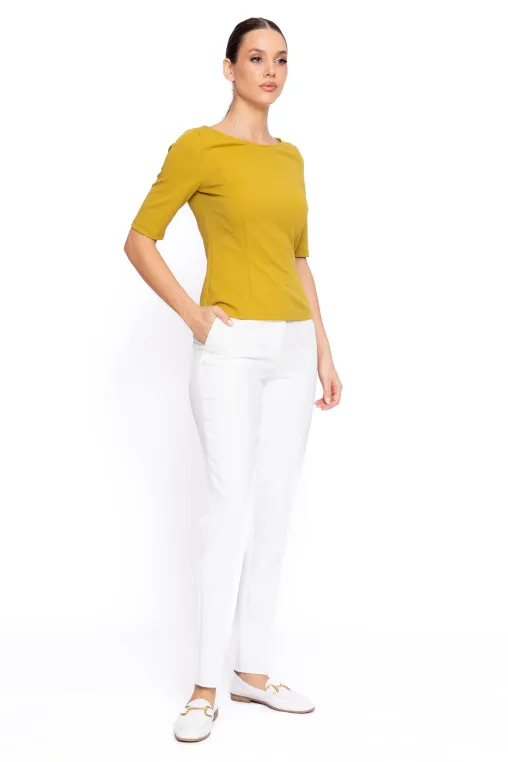 Bluză Caramel cambrată decolteu bărcuță muștar B4615 thumbnail picture - 