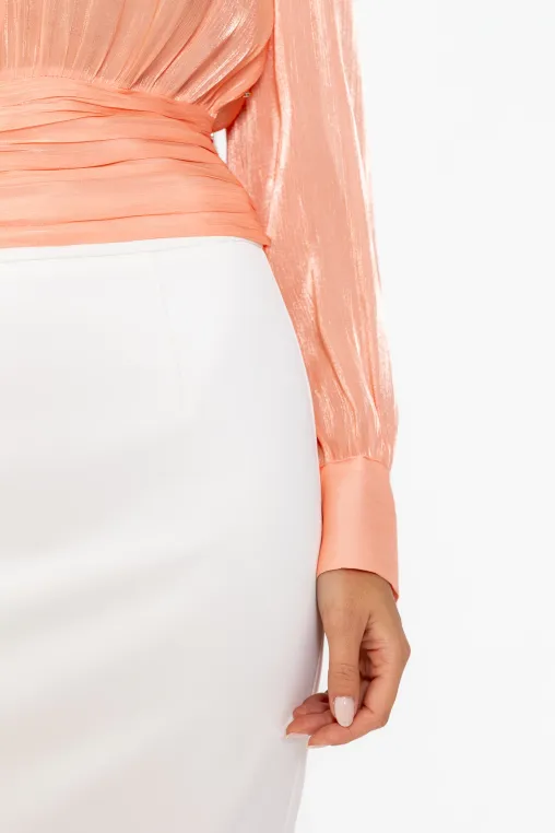 Bluză Caramel cu bandă încrețită piersică B4645 thumbnail picture - 