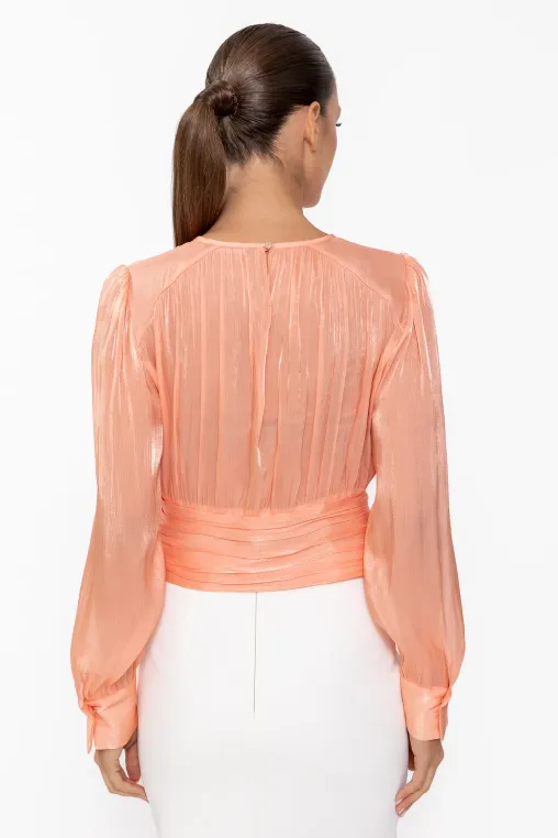 Bluză Caramel cu bandă încrețită piersică B4645 thumbnail picture - 