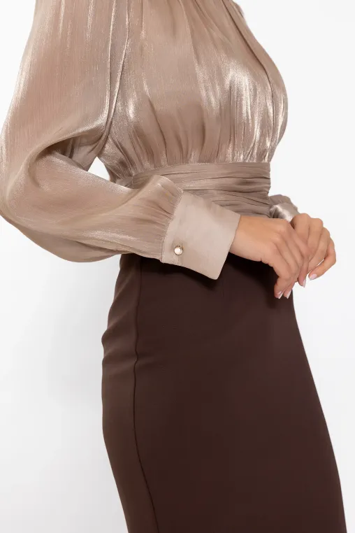 Bluză Caramel cu bandă încrețită taupe B4645 thumbnail picture - 