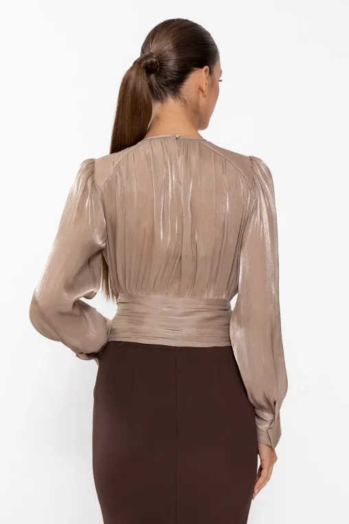 Bluză Caramel cu bandă încrețită taupe B4645 thumbnail picture - 