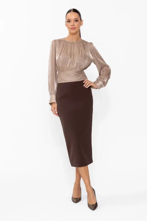 Bluză Caramel cu bandă încrețită taupe B4645 thumbnail picture - 