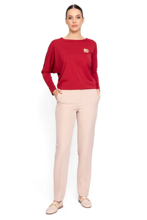 Bluză Caramel cu broșă și mânecă lungă burgundy B4637 thumbnail picture - 