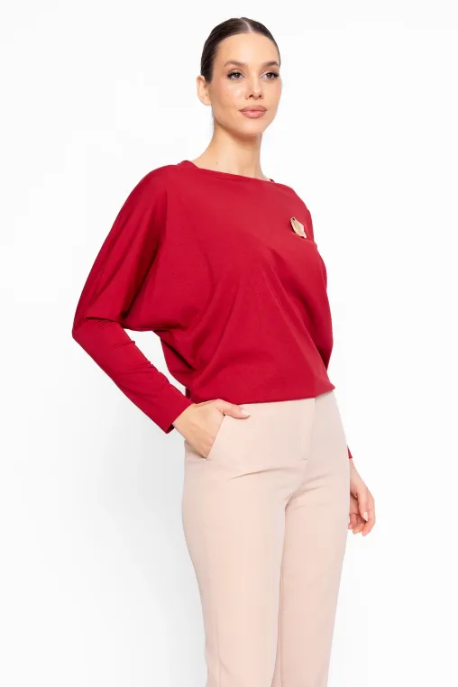 Bluză Caramel cu broșă și mânecă lungă burgundy B4637 thumbnail picture - 