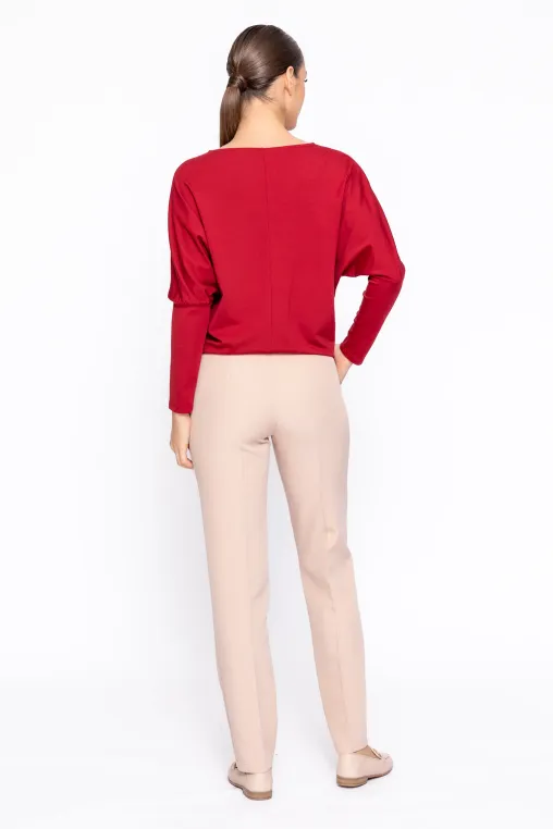 Bluză Caramel cu broșă și mânecă lungă burgundy B4637 thumbnail picture - 