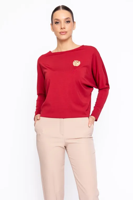 Bluză Caramel cu broșă și mânecă lungă burgundy B4637 thumbnail picture - 
