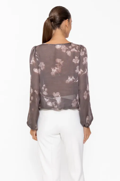 Bluză Caramel voal imprimeu floral taupe B4644 thumbnail picture - 