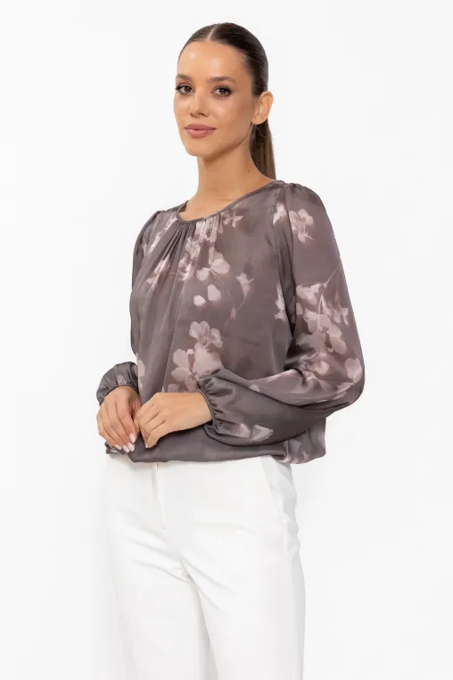 Bluză Caramel voal imprimeu floral taupe B4644 thumbnail picture - 