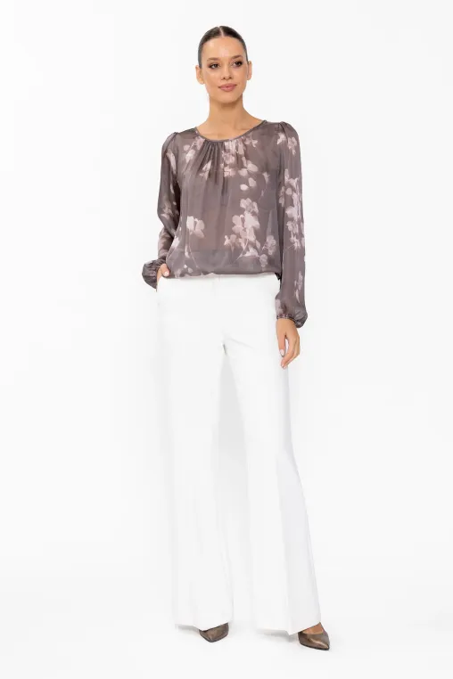 Bluză Caramel voal imprimeu floral taupe B4644 thumbnail picture - 