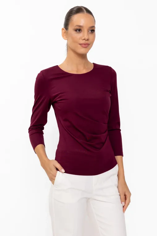Bluză cu drapaje laterale burgundy B4642 thumbnail picture - 