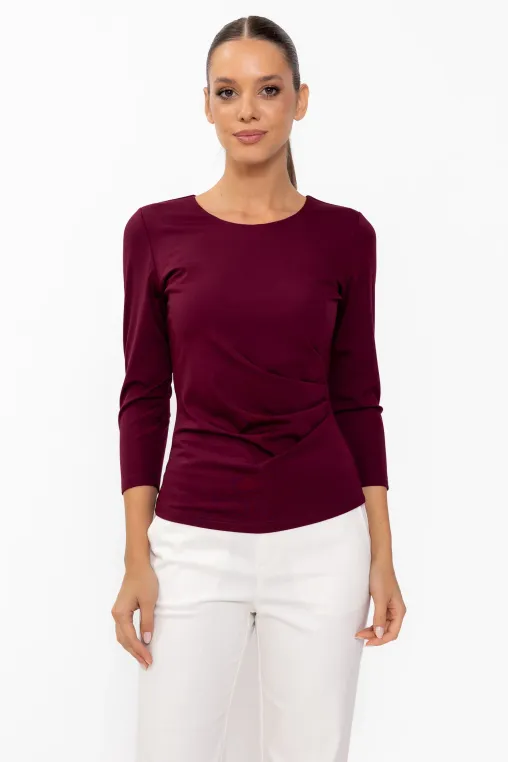 Bluză cu drapaje laterale burgundy B4642 thumbnail picture - 