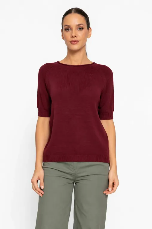 Bluză lejeră din bumbac burgundy BLT60807 thumbnail picture - 