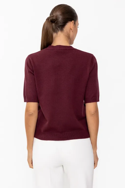 Bluză tricotată decorată cu dantelă burgundy BLX60806 thumbnail picture - 