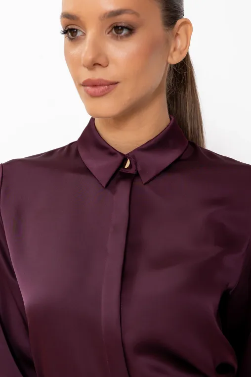 Cămașă lejeră din satin burgundy B4638 thumbnail picture - 