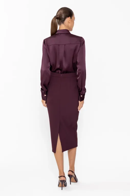 Cămașă lejeră din satin burgundy B4638 thumbnail picture - 