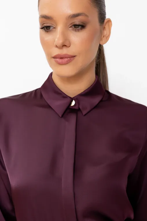 Cămașă lejeră din satin burgundy B4638 thumbnail picture - 