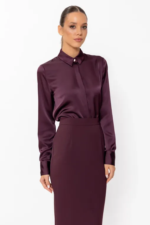 Cămașă lejeră din satin burgundy B4638 thumbnail picture - 