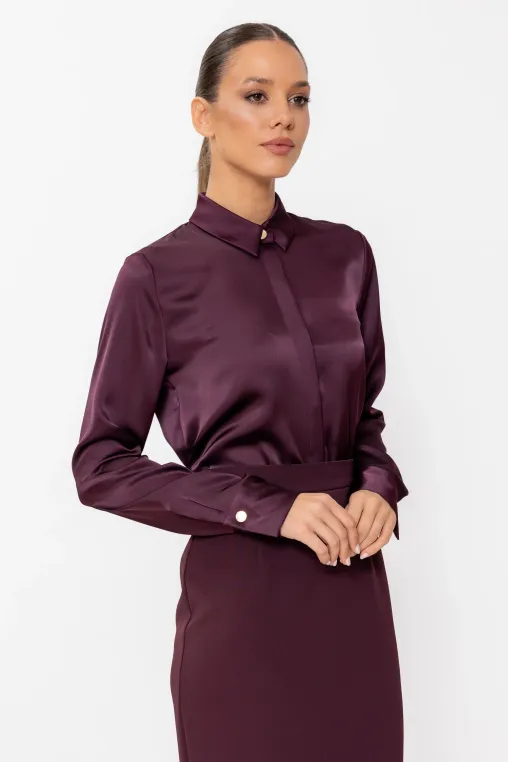 Cămașă lejeră din satin burgundy B4638 thumbnail picture - 