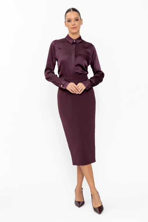 Cămașă lejeră din satin burgundy B4638 thumbnail picture - 