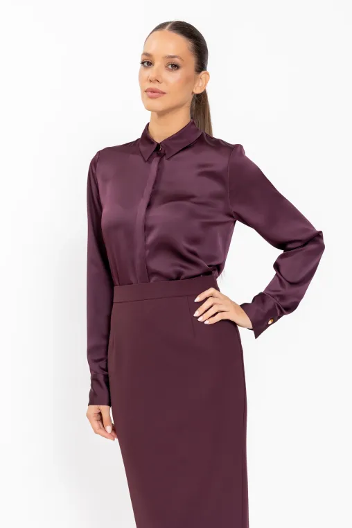 Cămașă lejeră din satin burgundy B4638 thumbnail picture - 