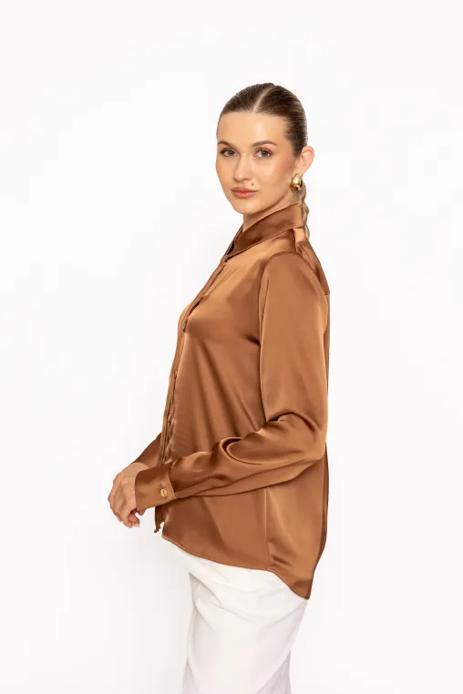 Cămașă lejeră din satin mocha B4638 thumbnail picture - 