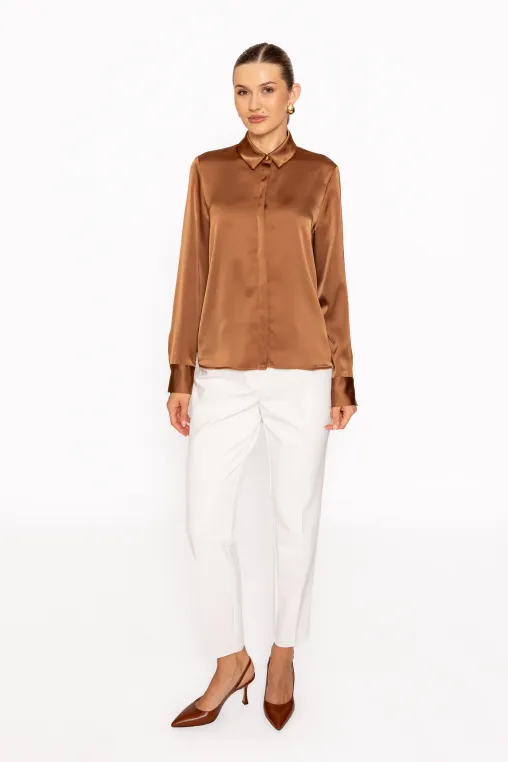 Cămașă lejeră din satin mocha B4638 thumbnail picture - 