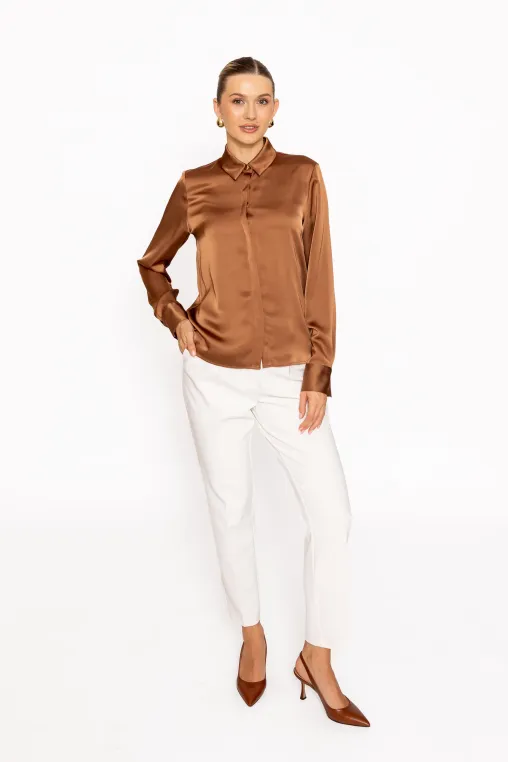 Cămașă lejeră din satin mocha B4638 thumbnail picture - 