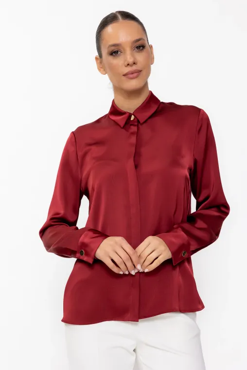 Cămașă lejeră din satin vișinie B4638 thumbnail picture - 