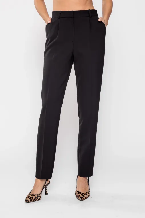 Pantaloni Caramel conic cu un pliu negru P2512 thumbnail picture - 