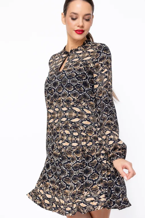 Rochie Caramel bej din vâscoză cu imprimeu șarpe R8604 thumbnail picture - 