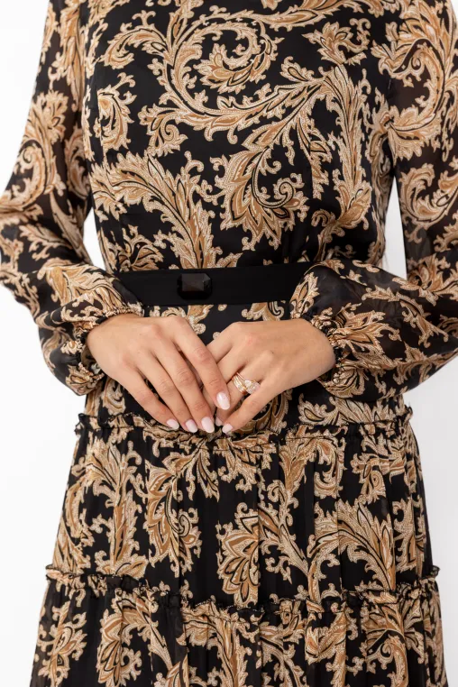 Rochie Caramel din voal cu imprimeu baroc și cordon detașabil R8650 thumbnail picture - 