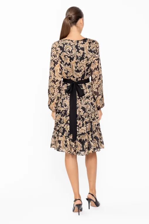 Rochie Caramel din voal cu imprimeu baroc și cordon detașabil R8650 thumbnail picture - 