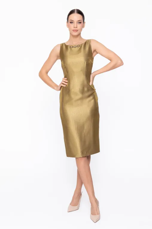Rochie Caramel elegantă din vâscoză satinată olive R8615 thumbnail picture - 
