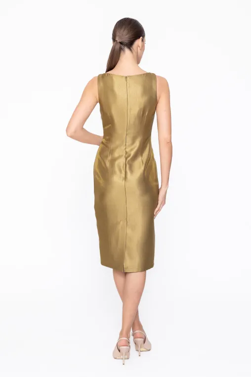 Rochie Caramel elegantă din vâscoză satinată olive R8615 thumbnail picture - 
