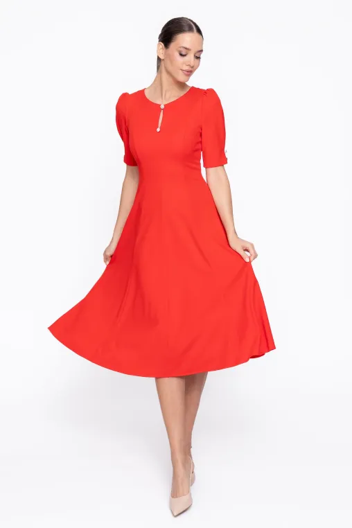 Rochie Caramel elegantă in clini cu nasturi decorativi roșie R8608 thumbnail picture - 