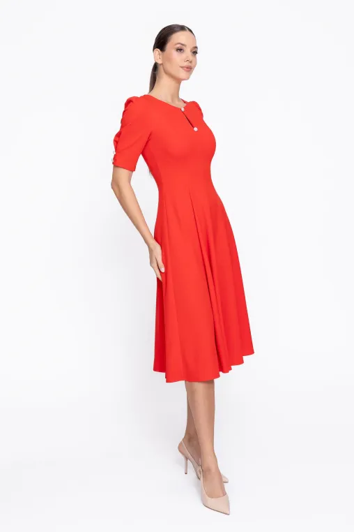 Rochie Caramel elegantă in clini cu nasturi decorativi roșie R8608 thumbnail picture - 