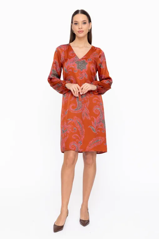Rochie Caramel lejeră decoletu în v cărămizie R8606 thumbnail picture - 