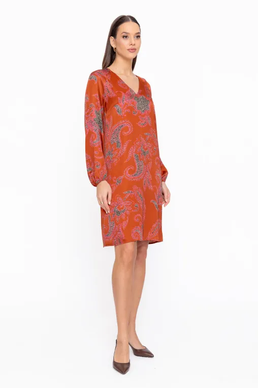 Rochie Caramel lejeră decoletu în v cărămizie R8606 thumbnail picture - 