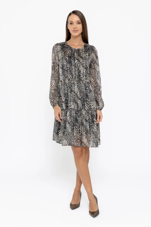 Rochie Caramel voal imprimat bej R8602 thumbnail picture - 