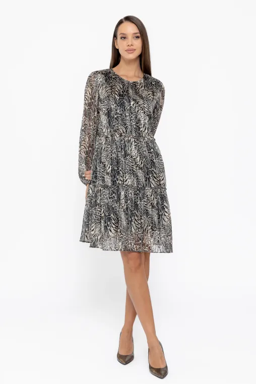 Rochie Caramel voal imprimat bej R8602 thumbnail picture - 