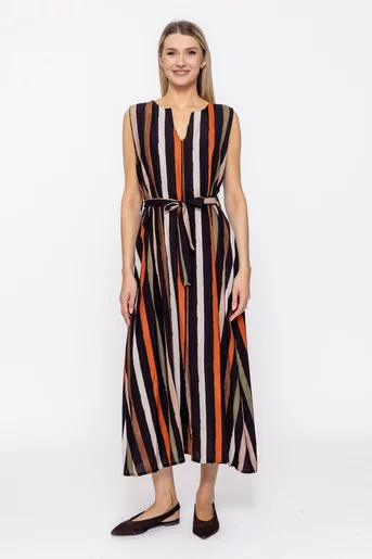 Rochie A line în dungi kaki RKC60504