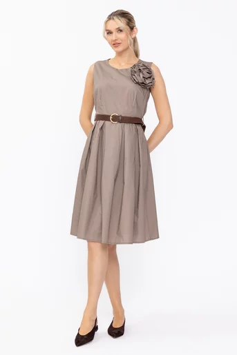 Rochie bumbac cu pliuri bej RLA60502
