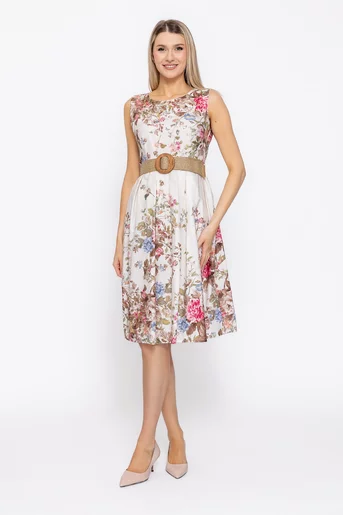Rochie bumbac cu pliuri și curea ivory RBR60505