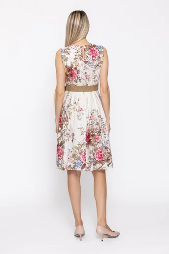Rochie bumbac cu pliuri și curea ivory RBR60505