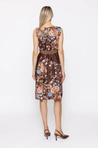 Rochie bumbac cu pliuri și curea maro RBR60505