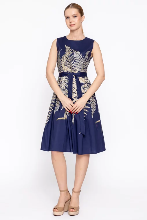 Rochie bumbac imprimeu ferigi bleumarin RBD60202 thumbnail picture - 